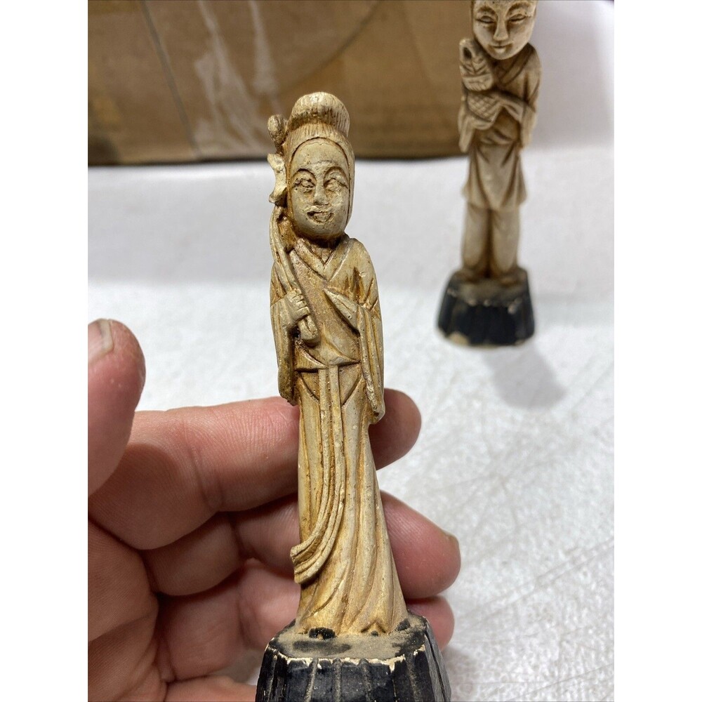 Vintage Mid-century Carved Chinese / Japanese Asian Man Woman Figurine Celluloid - Picture 4 of 16